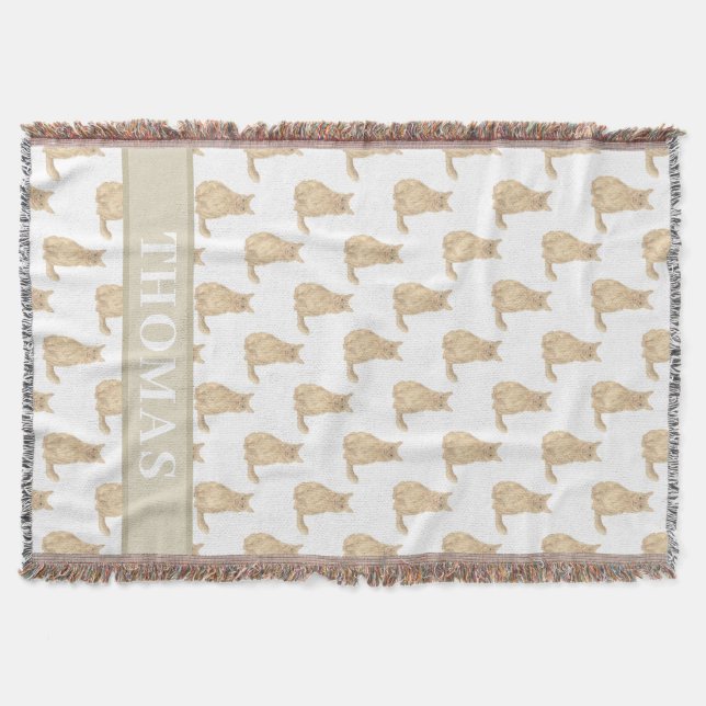 Cobertor Maine Coon Personalizado (Laranja) Rosa e Branco (Frente)