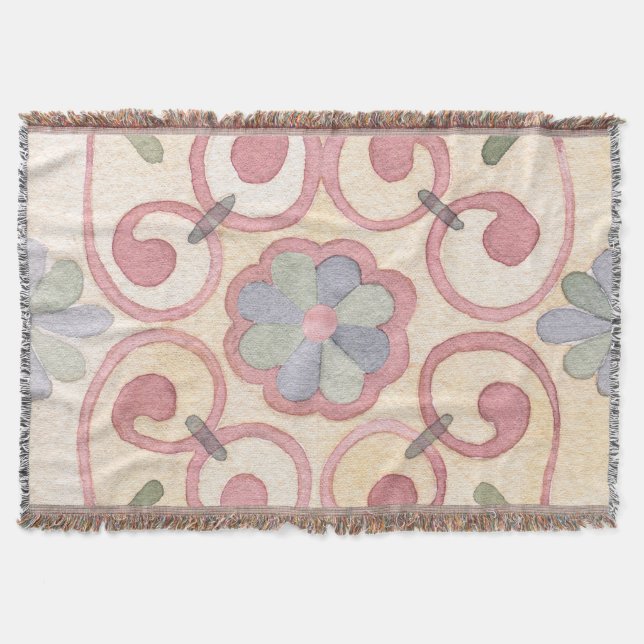 Cobertor Maiolica Amarela Italiana Espanhola Rosa (Frente)