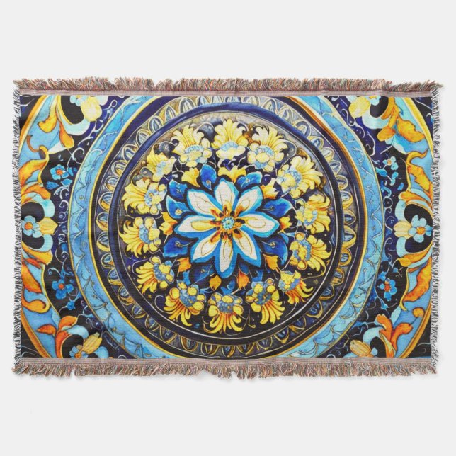 Cobertor Maiolica Floral espanhola italiana medieval (Frente)