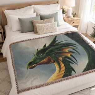 Cobertor Majestoso Dragão Verde Esmeralda Fantasia