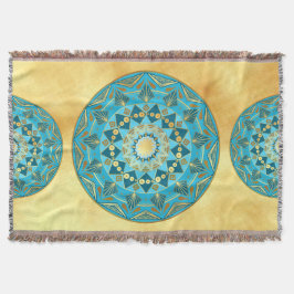 Cobertor Mandala azul dourado em Fundo de Ouro Macio