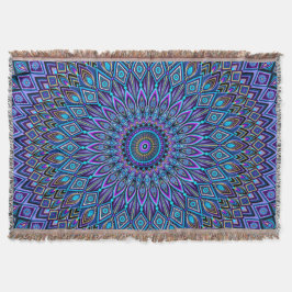 Cobertor Mandala Boho Blue Teal Purple Peacock Oriental
