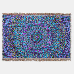 Cobertor Mandala Boho Blue Teal Purple Peacock Oriental