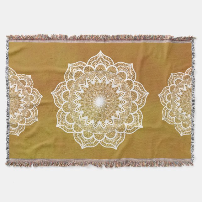 Cobertor Mandala Branco em Fundo Dourado (Frente)