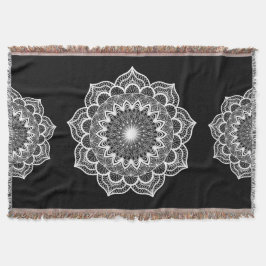 Cobertor Mandala Branco em Fundo Preto
