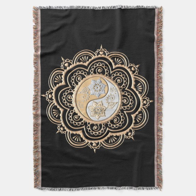 Cobertor Mandala de Ouro & Prata (Frente Vertical)