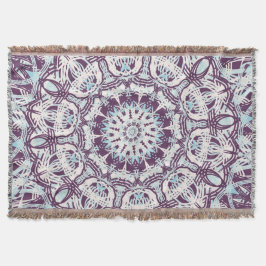 Cobertor Mandala Espiritual Caleidoscópio Azul Roxo Branco.