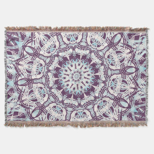 Cobertor Mandala Espiritual Caleidoscópio Azul Roxo Branco.