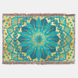 Cobertor Mandala Flor de Ouro Azul
