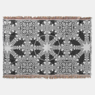 Cobertor Mandala Geométrico Arabesco Prata + Preto