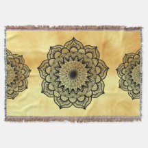 Mandala Preto em Fundo Dourado Suave