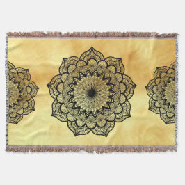 Cobertor Mandala Preto em Fundo Dourado Suave