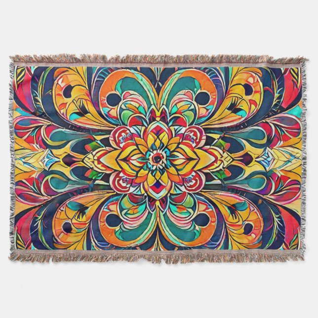 Cobertor Mandala Sinfonia de Cores – Floral Psicodélico Ous (Frente)