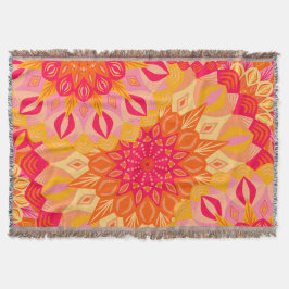 Cobertor Mandala Sobreposta Laranja Rosa Amarelo