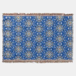 Cobertor Mandalas Desenhadas à Mão Boho Azul Mostarda Color