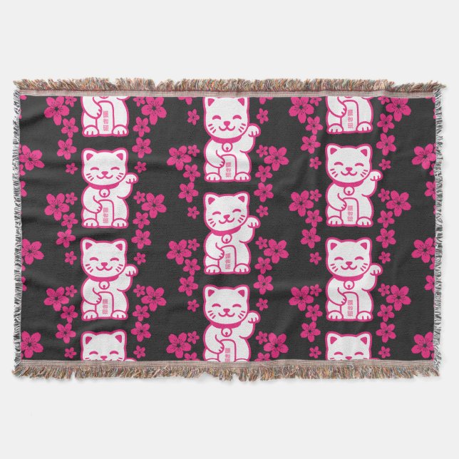 Cobertor Maneki-neko japonês rosa (Frente)