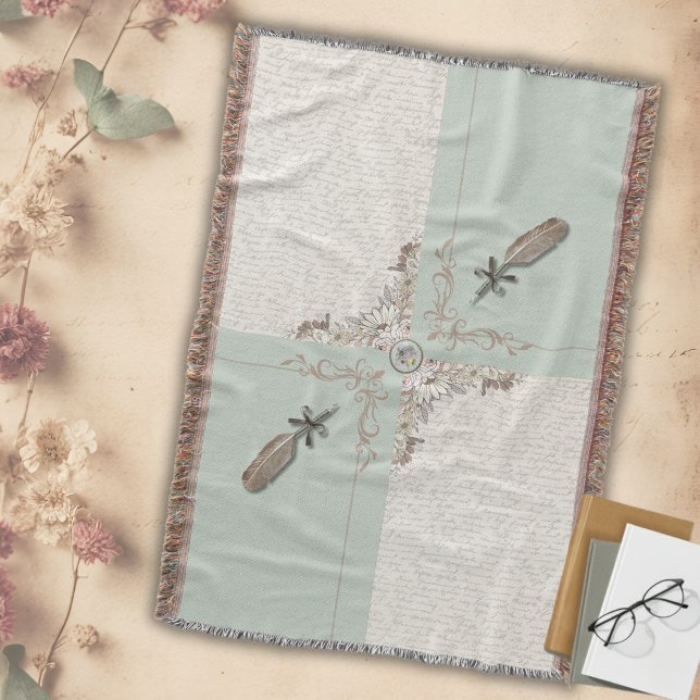 Cobertor Manuscrito Tecido Verde Salvia Macio e Aconchegant (Ideal for Cottagecore, neutral, and peaceful home decor)