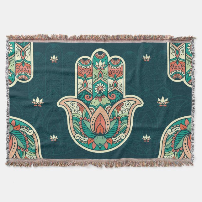 Cobertor Mão Judaica Marroquina Hamsa Hamsah (Frente)