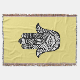 Cobertor Mão tirada mão de Hamsa de Fatima no amarelo
