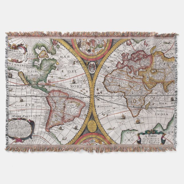 Cobertor Mapa antigo antigo inspirado (12) (Frente)