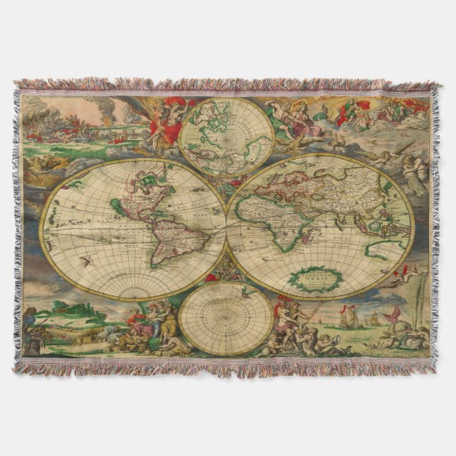 Cobertor Mapa Antigo do Mundo Vintage (Frente)