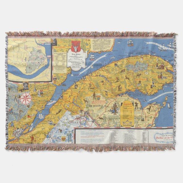 Cobertor Mapa de Vacanes, Quebeque, Gaspesie (Canadá) (Frente)