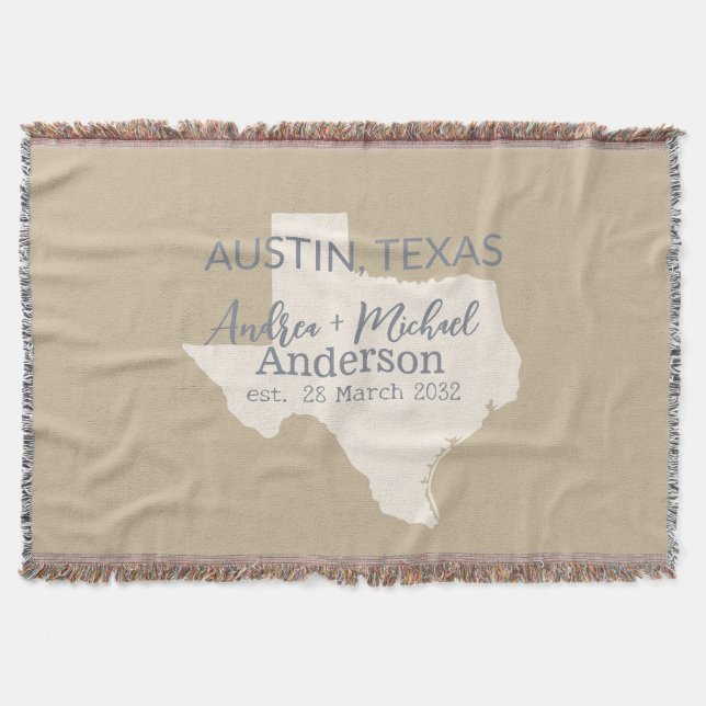 Cobertor Mapa do Estado do Texas Casal Nome e Data Casament (Frente)