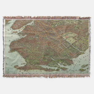 Cobertor Mapa do vintage de Brooklyn NY (1908)
