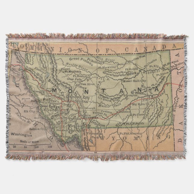 Cobertor Mapa do vintage de Montana (1885) (Frente)
