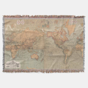 Cobertor Mapa do vintage do mundo (1870)
