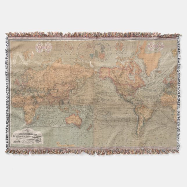 Cobertor Mapa do vintage do mundo (1870) (Frente)