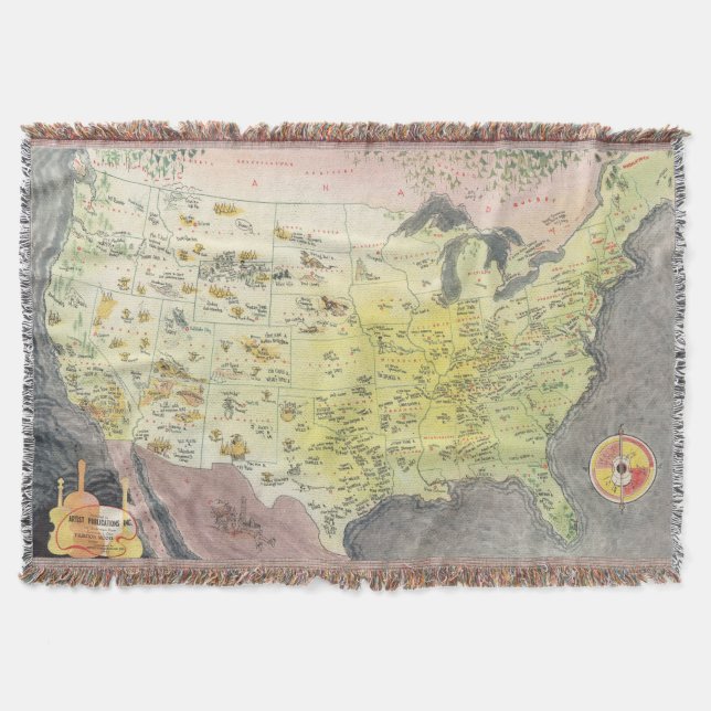 Cobertor Mapa pictórico de América - esboços dos desenhos (Frente)