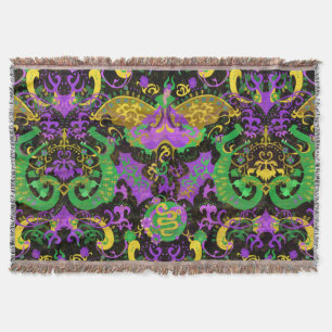 Cobertor Mardi Gras Colors Damask Dragon, Borboleta, Cobra