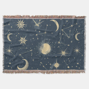 Cobertor Marfim Antigo Mapa Celestial da Lua Estrela Azul-M