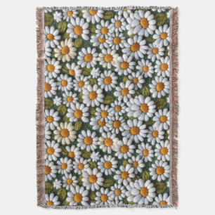 Cobertor Margaridas Brancas de Crochê Flores Silvestres da