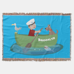 Cobertor Marinheiro e cartoon de barco a remos de cãozinho