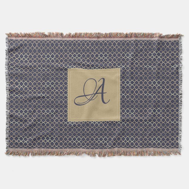 Cobertor Marinho Azul Monograma Quatrefoil Newlyweds Casame (Frente)