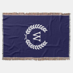 Cobertor Marinho Azul Wheat Laurel Wreath Monograma Inicial