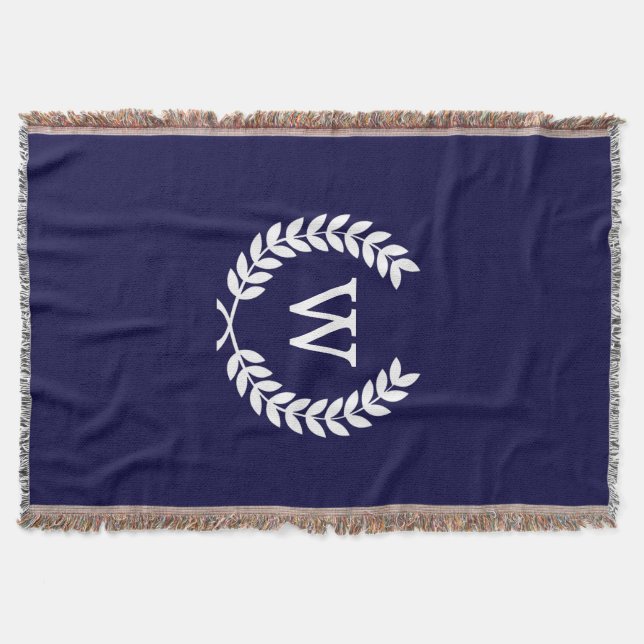 Cobertor Marinho Azul Wheat Laurel Wreath Monograma Inicial (Frente)