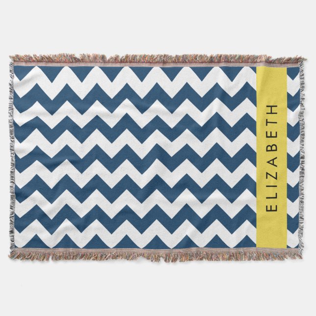 Cobertor Marinho Azul Zigzag, Marinho Blue Chevron, Seu Nom (Frente)