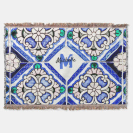Cobertor Marinho de Azulejos de Padrão Espanhol Azulejo Mon