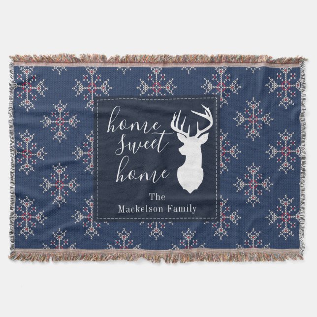 Cobertor Marinho de Padrões de Suéter Feio de Natal (Frente)