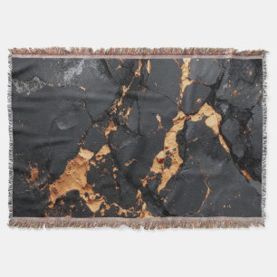 Cobertor Mármore Preto Elegante com Veias Douradas Arte Mod