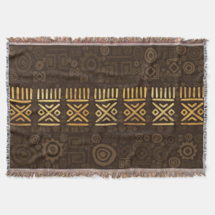 Cobertor Marrons africanos étnicos do teste padrão e ouro