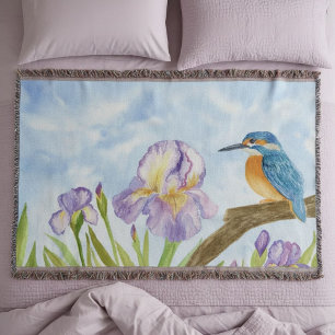 Cobertor Martim-pescador em Aquarela com Íris Roxas