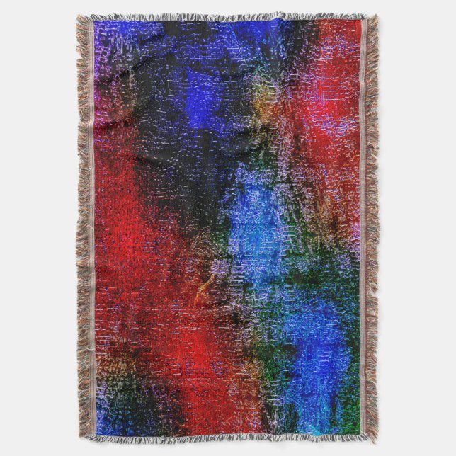 Cobertor Matérias azuis e vermelhas esfoladas com "tinta a  (Frente Vertical)