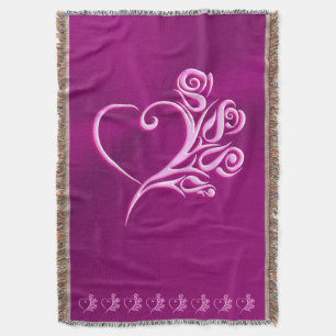 Cobertor Mauve Stylized Heart and Rosas, efeito emboscado