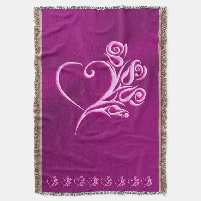 Cobertor Mauve Stylized Heart and Rosas, efeito emboscado (Frente Vertical)