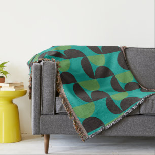 Cobertor Médio Século Moderno Castanho verde e turquesa