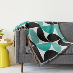 Cobertor Médio Século moderno preto branco e menta